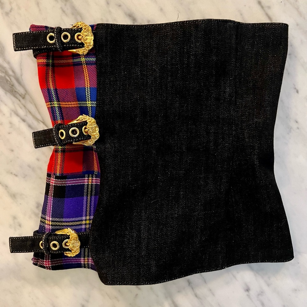 Versace 2018 Fall Buckle Denim Corset Tube Top